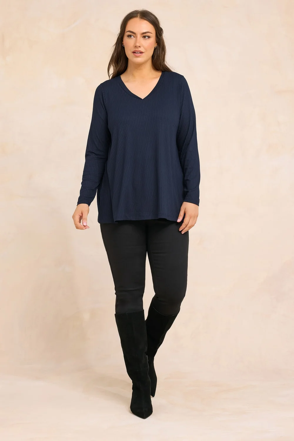 Evans Curve Navy Blue Premium Ribbed Modal Blend Swing Top - Size 26-28 Image 2