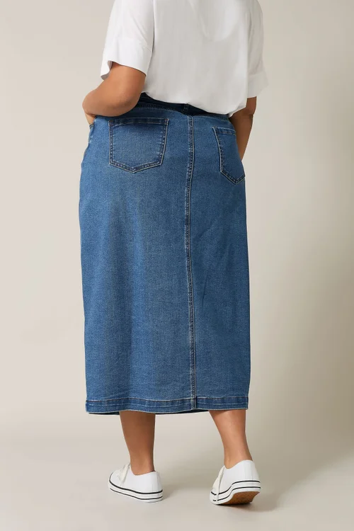 Evans Curve Blue Button Through Denim Maxi Skirt - Size 26-28 Clothing Image 4