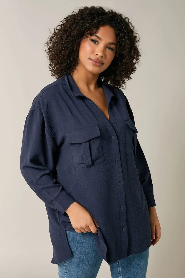 Evans Curve Navy Blue Utility Pocket Shirt