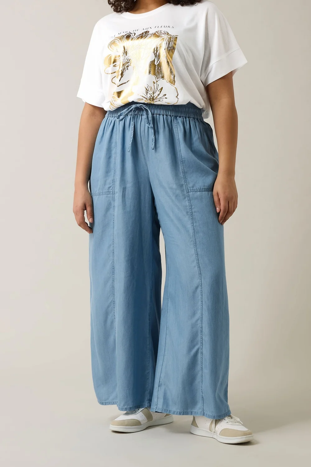 Evans Curve Light Blue Lyocell Wide Leg Trousers - 22-24 Image 2