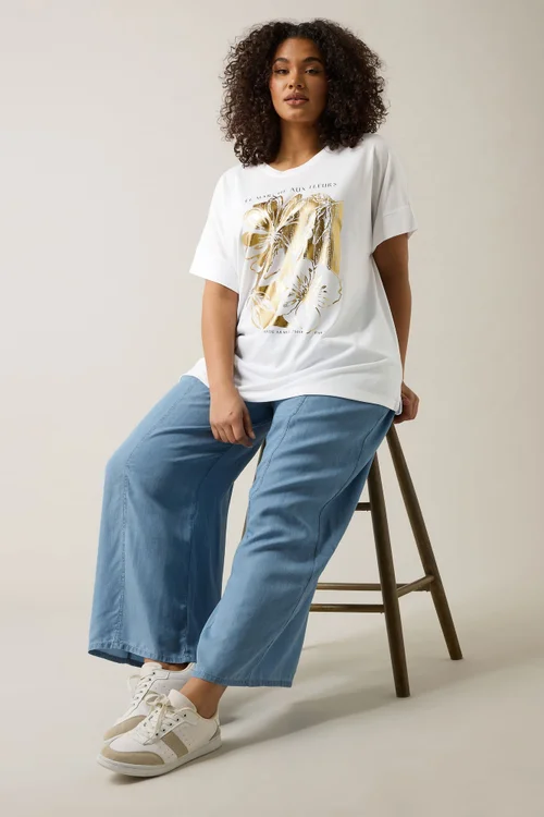 Evans Curve Light Blue Lyocell Wide Leg Trousers - 22-24 Image 3