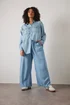 Evans Curve Light Blue Lyocell Wide Leg Trousers - 22-24 Image 1