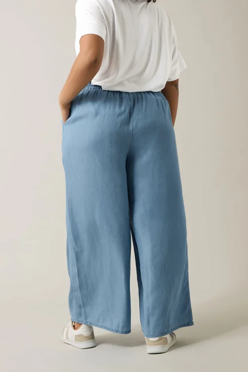 Evans Curve Light Blue Lyocell Wide Leg Trousers - 22-24 Image 4