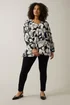 Evans Curve Black Contrast Floral Jersey Crepe Top - Size 30-32 Clothing Image 3