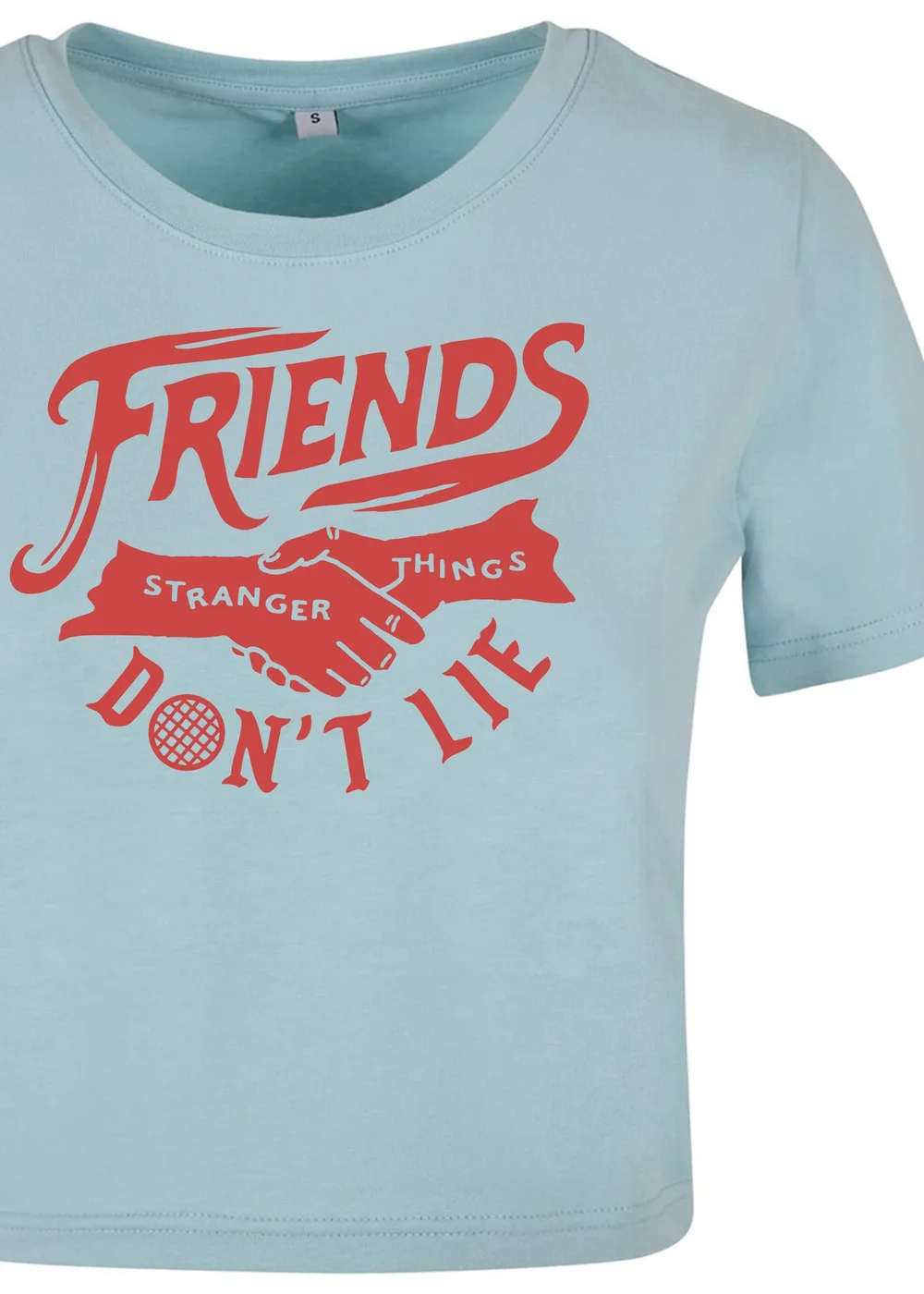 Spiral Galaxy Netflix Stranger Things Friends Don't Lie Baby Blue Graphic Cropped T-Shirt - Large Image 2