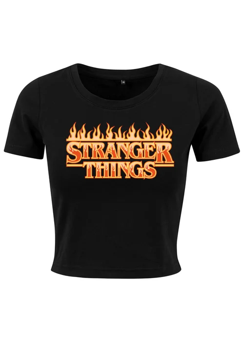 Spiral Galaxy Netflix Stranger Things Fire Logo Black Graphic Cropped T-Shirt - Medium Image 1