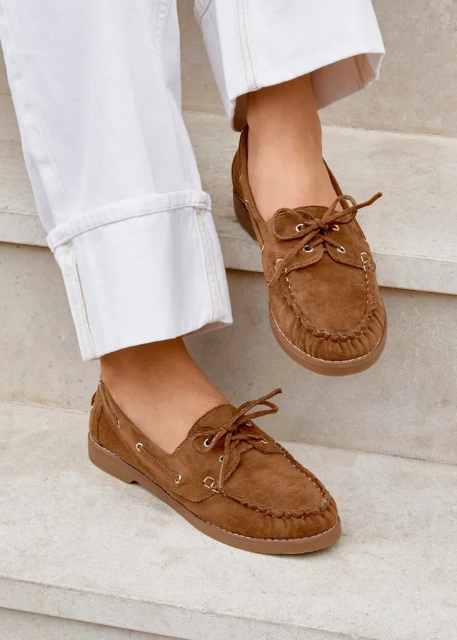 Linzi Frame Tan Faux Suede Slip On Loafer