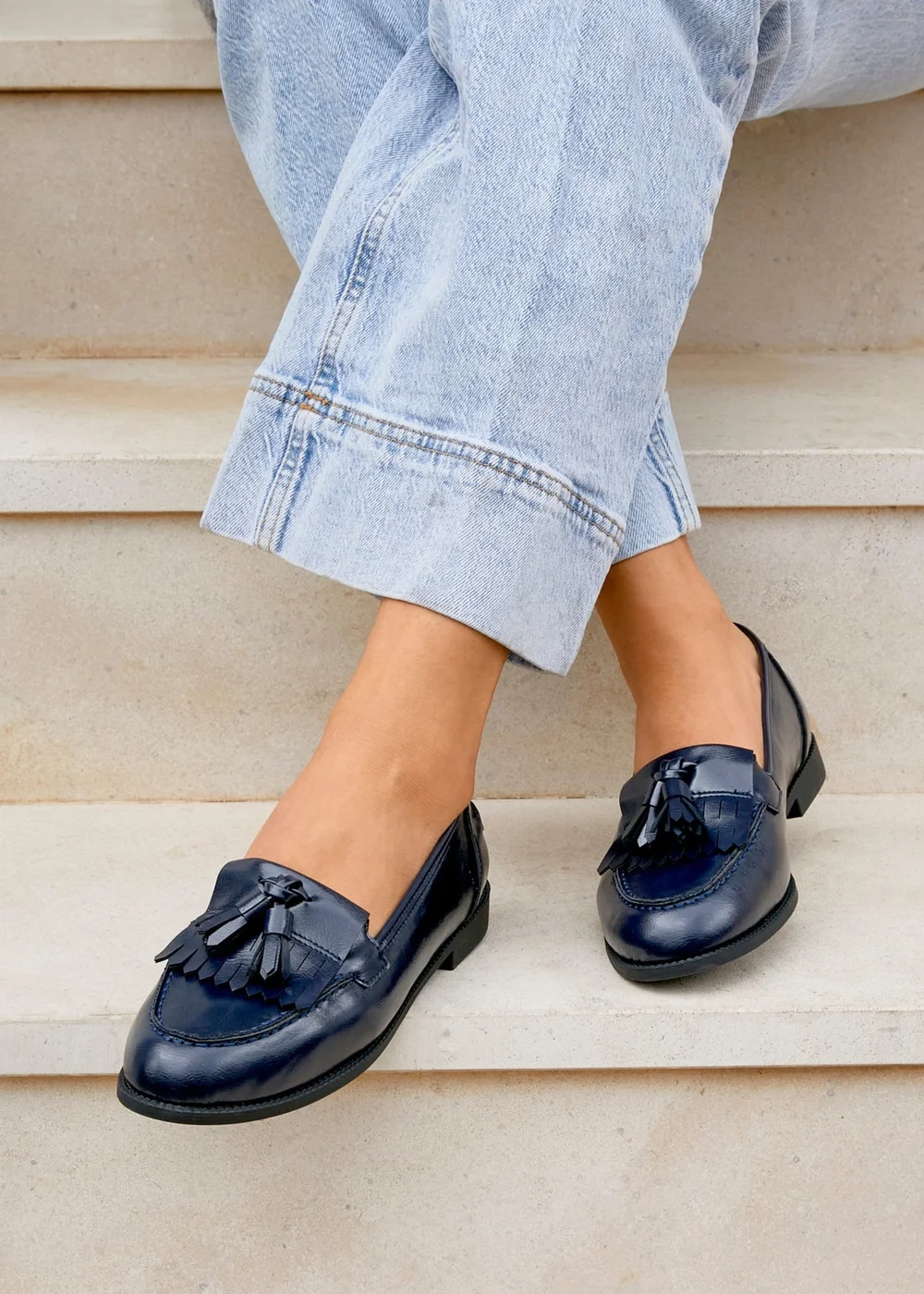 Linzi Rosemary Navy Faux Leather Classic Slip On Loafer - Size 5 Image 1