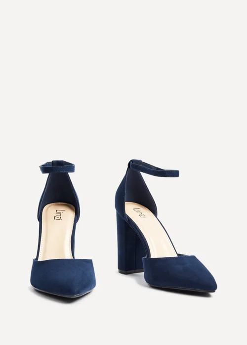 Linzi Mara Navy Faux Suede Block Heeled Court Shoe - Size 4 Image 3