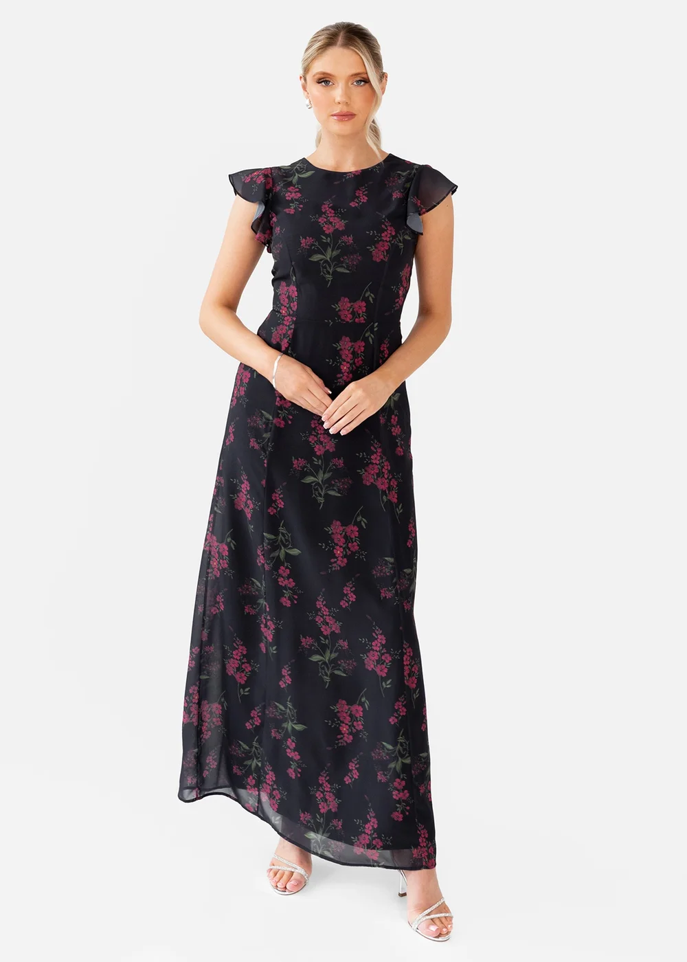 Anaya With Love Black Floral Flutter Sleeve Maxi Dress - 18 Image 1