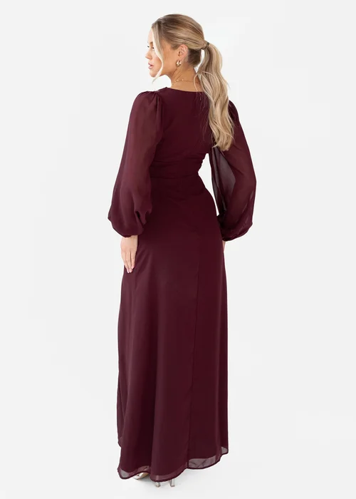 Anaya With Love Maroon Faux Wrap Blouson Sleeve Maxi Dress - 14 Image 2