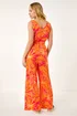 Dusk Orange Palm Print Belted Jumpsuit - Size 16 Clothing Image 4