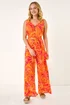 Dusk Orange Palm Print Belted Jumpsuit - Size 16 Clothing Image 3
