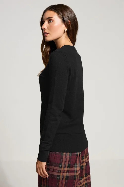 Long Tall Sally Black Crew Neck Button Cardigan - Size 18-20 Image 3