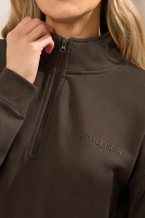 Long Tall Sally Chocolate Brown Slogan Zip Sweatshirt - 10 Image 5