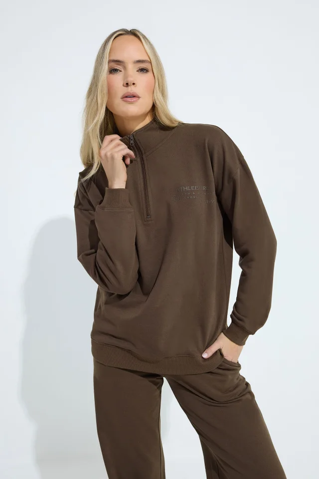 Long Tall Sally Chocolate Brown Slogan Zip Sweatshirt