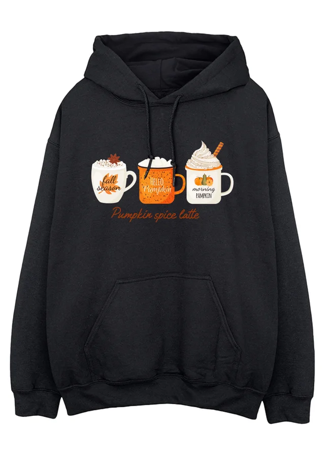 Spiral Galaxy Brands In Pumpkin Spice Latte Black Graphic Hoodie