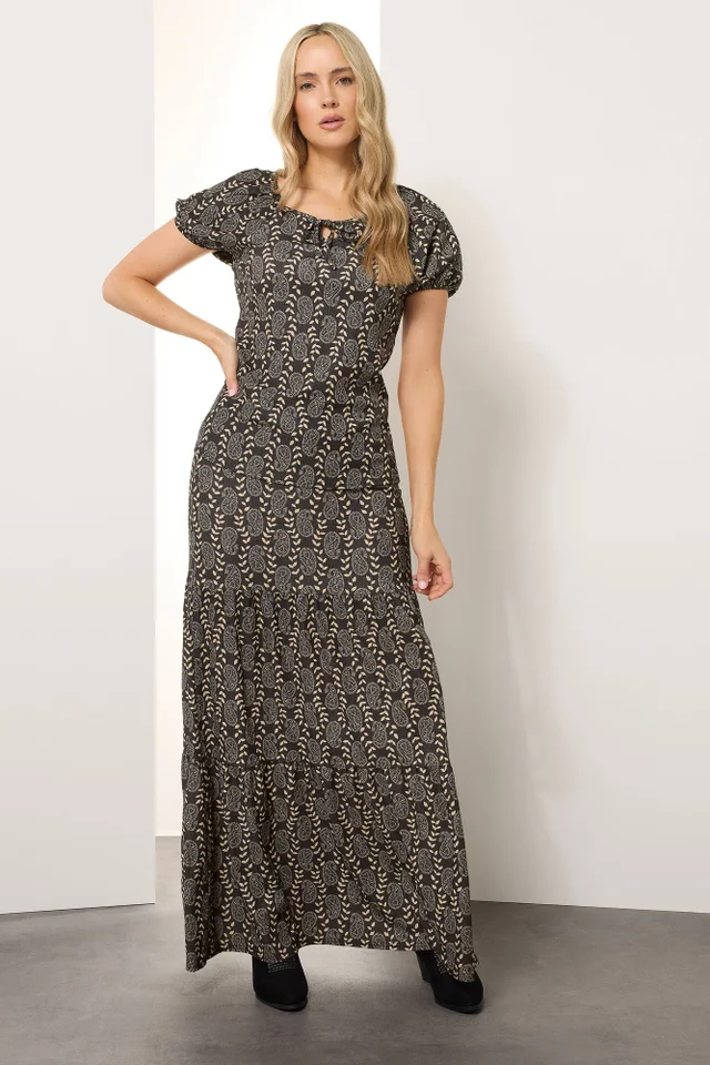 Long Tall Sally Black Geometric Tie Front Top