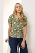 Long Tall Sally Sage Green Floral Tie Front Top - Size 8 Image 1