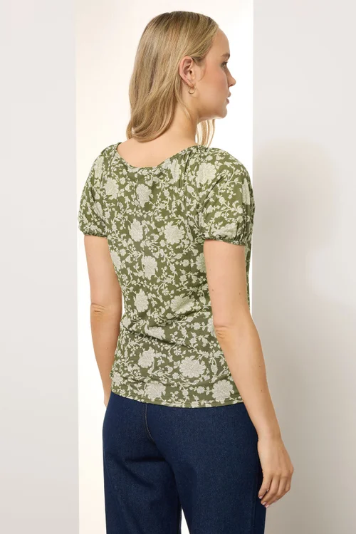 Long Tall Sally Sage Green Floral Tie Front Top - Size 8 Image 3