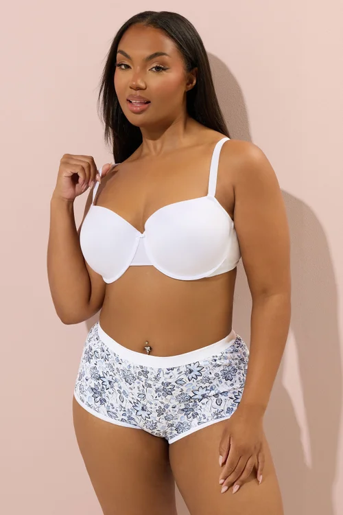 Yours 5 Pack Curve Navy Blue Floral Print Full Briefs - 30-32 Image 3