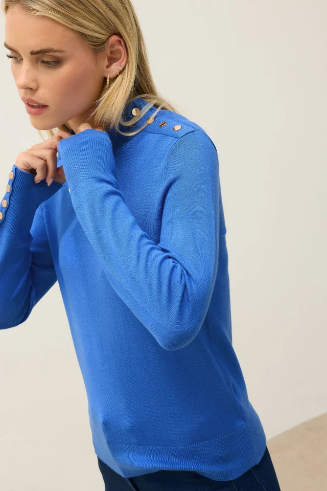 M&Co Petite Blue Button Detail Turtle Neck Jumper