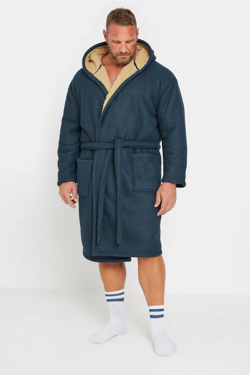 BadRhino Navy Blue Waffle Borg Lined Dressing Gown - 4XL Image 2