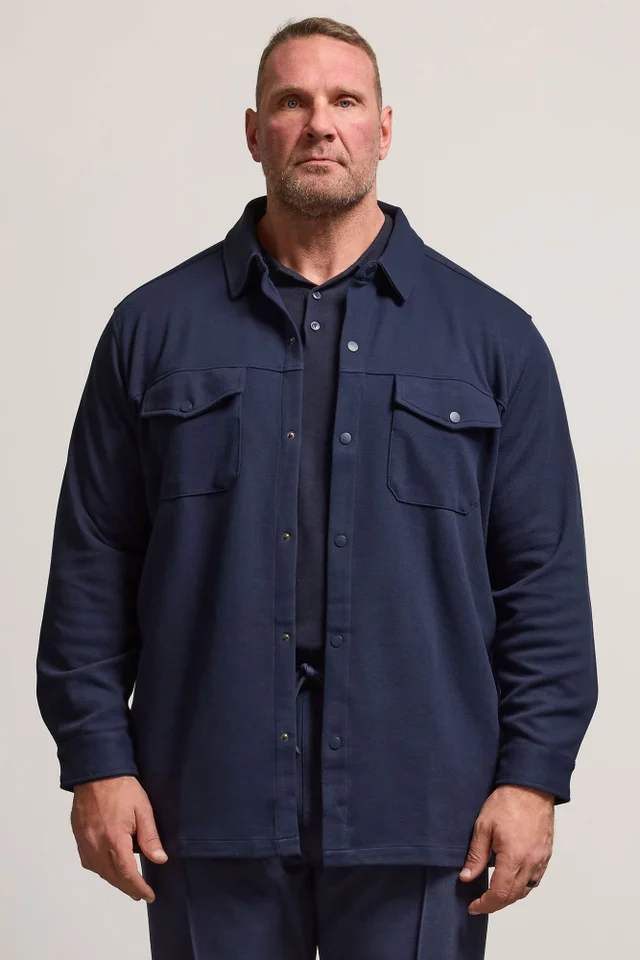 BadRhino Navy Blue Textured Jersey Shacket