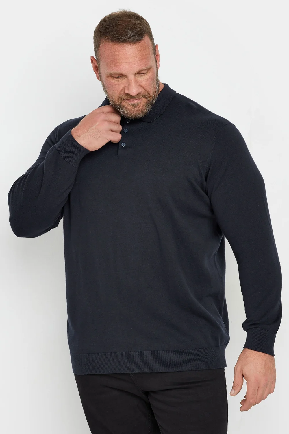 BadRhino Navy Blue Knitted Long Sleeve Polo Shirt - 5/6 XL Image 1