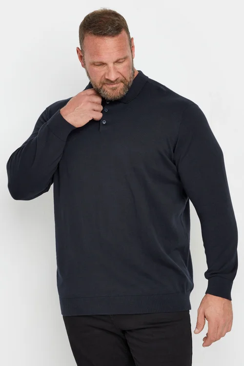 BadRhino Navy Blue Knitted Long Sleeve Polo Shirt - 5/6 XL Image 1