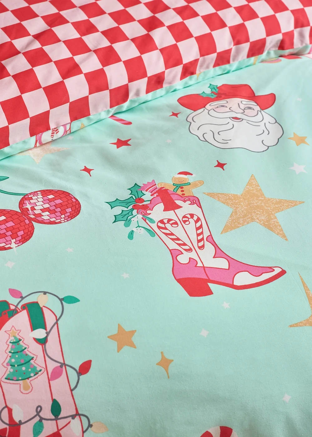 Catherine Lansfield Green Santa's Howdy Christmas Reversible Duvet Cover Set - Single Image 4
