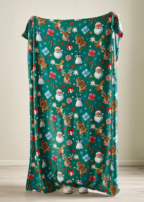 Catherine Lansfield Green Christmas Icons Cosy Fleece Blanket Throw - One Size Image 3