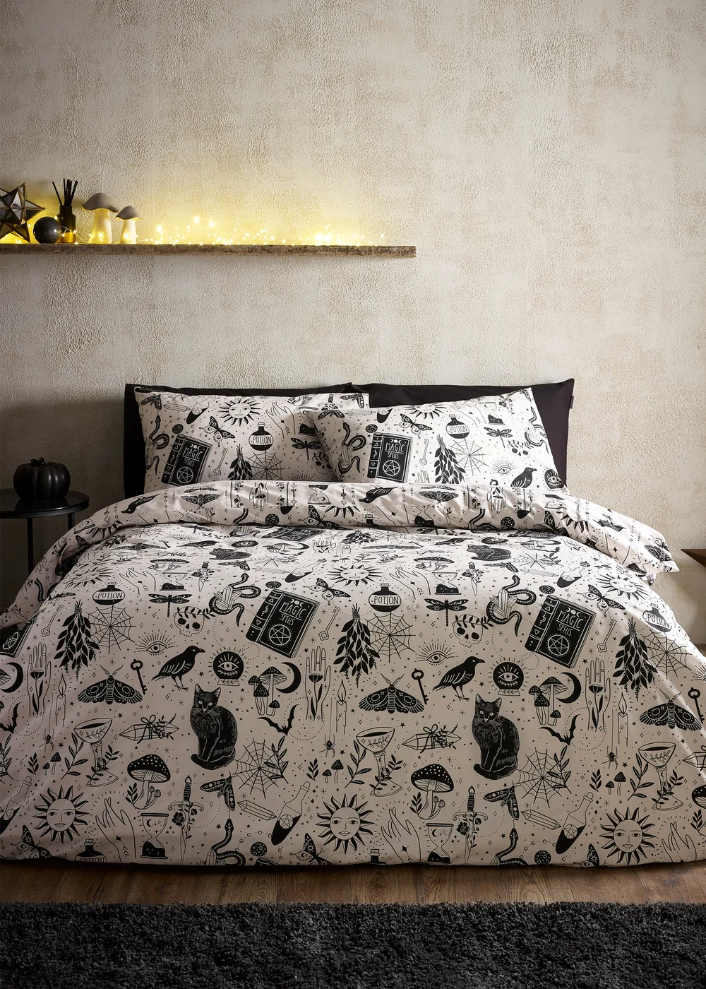 Catherine Lansfield Black Enchanted Witchcraft Reversible Duvet Cover Set - Single Image 1