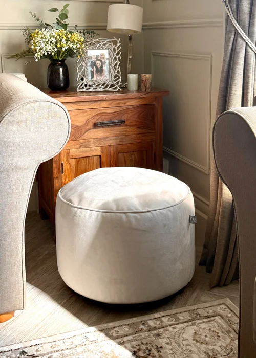 rucomfy Velvet Pouffe Cream Beanbag - One Size Image 2