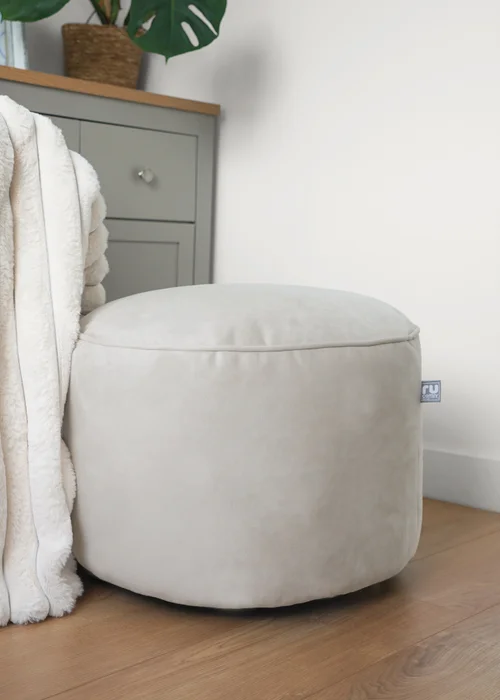 rucomfy Velvet Pouffe Cream Beanbag - One Size Image 3