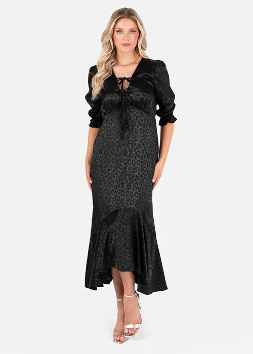 Lovedrobe Black Animal Jacquard Tie Neck High-Low Hem Dress - 12 Image 1