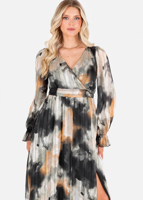 Lovedrobe Faux Wrap Black/Off White Long Sleeve Tie Back Midaxi Dress - 26 Image 3