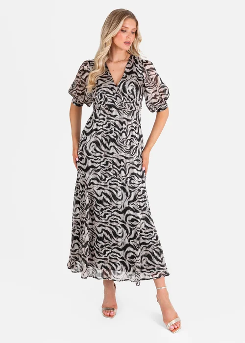 Lovedrobe Animal Print Faux Black/Off White Wrap Puff Sleeve Midaxi Dress - 26 Image 1