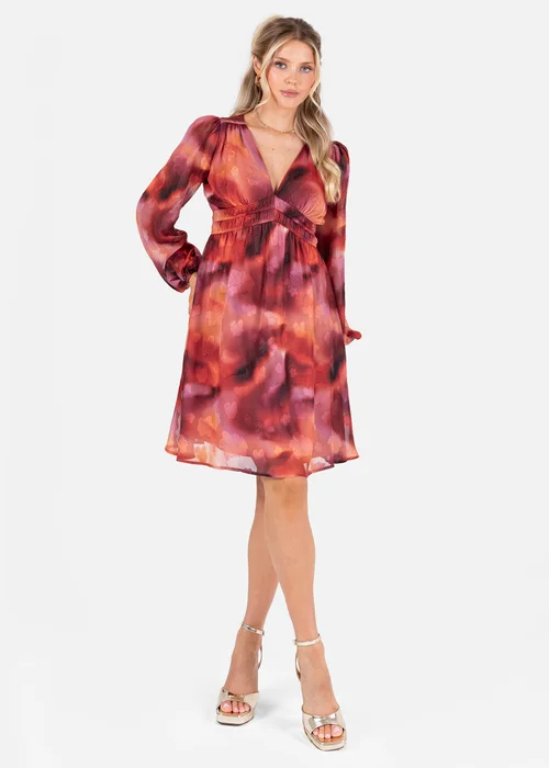 Lovedrobe Floral Burnout Long Sleeve V Neck Mini Dress - 16 Image 1