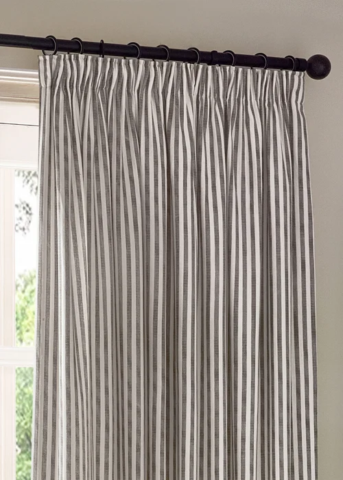 Yard Hebden Stripe Cotton Pencil Pleat Curtains Grey - 66W X 72D (168x183cm) Image 4