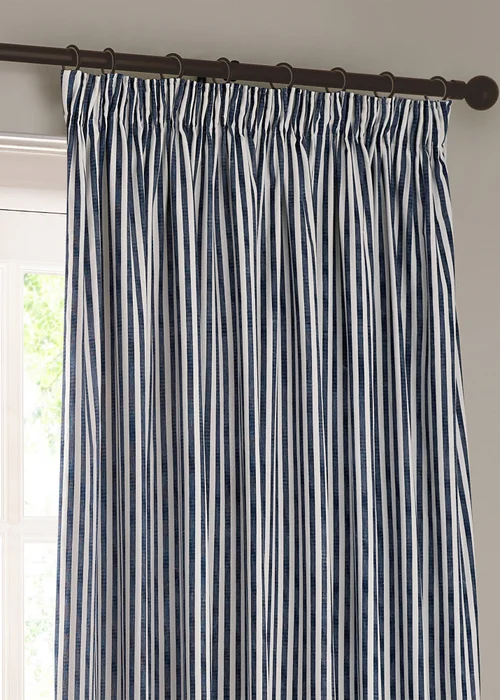 Yard Hebden Stripe Cotton Pencil Pleat Curtains Navy - 46W X 54D (117x137cm Image 4