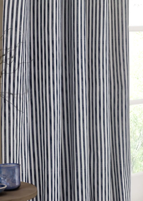 Yard Hebden Stripe Cotton Pencil Pleat Curtains Navy - 46W X 54D (117x137cm Image 3