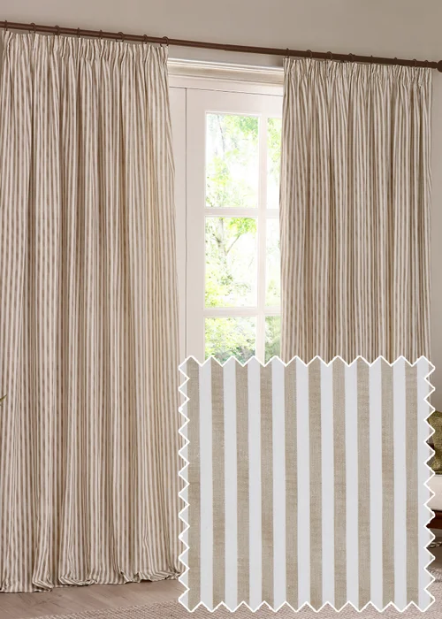 Yard Hebden Stripe Cotton Pencil Pleat Curtains Natural - 46W X 54D (117x137cm Image 1