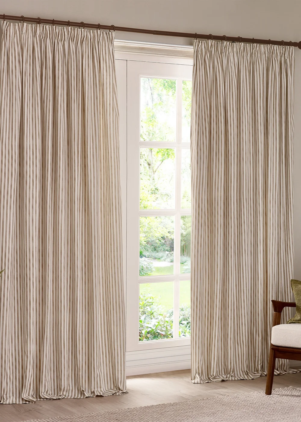 Yard Hebden Stripe Cotton Pencil Pleat Curtains Natural - 46W X 54D (117x137cm Image 2