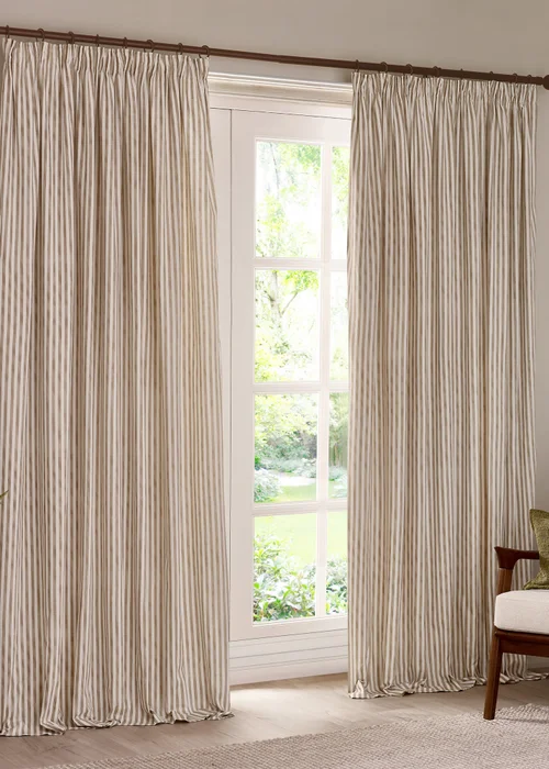 Yard Hebden Stripe Cotton Pencil Pleat Curtains Natural - 46W X 54D (117x137cm Image 2