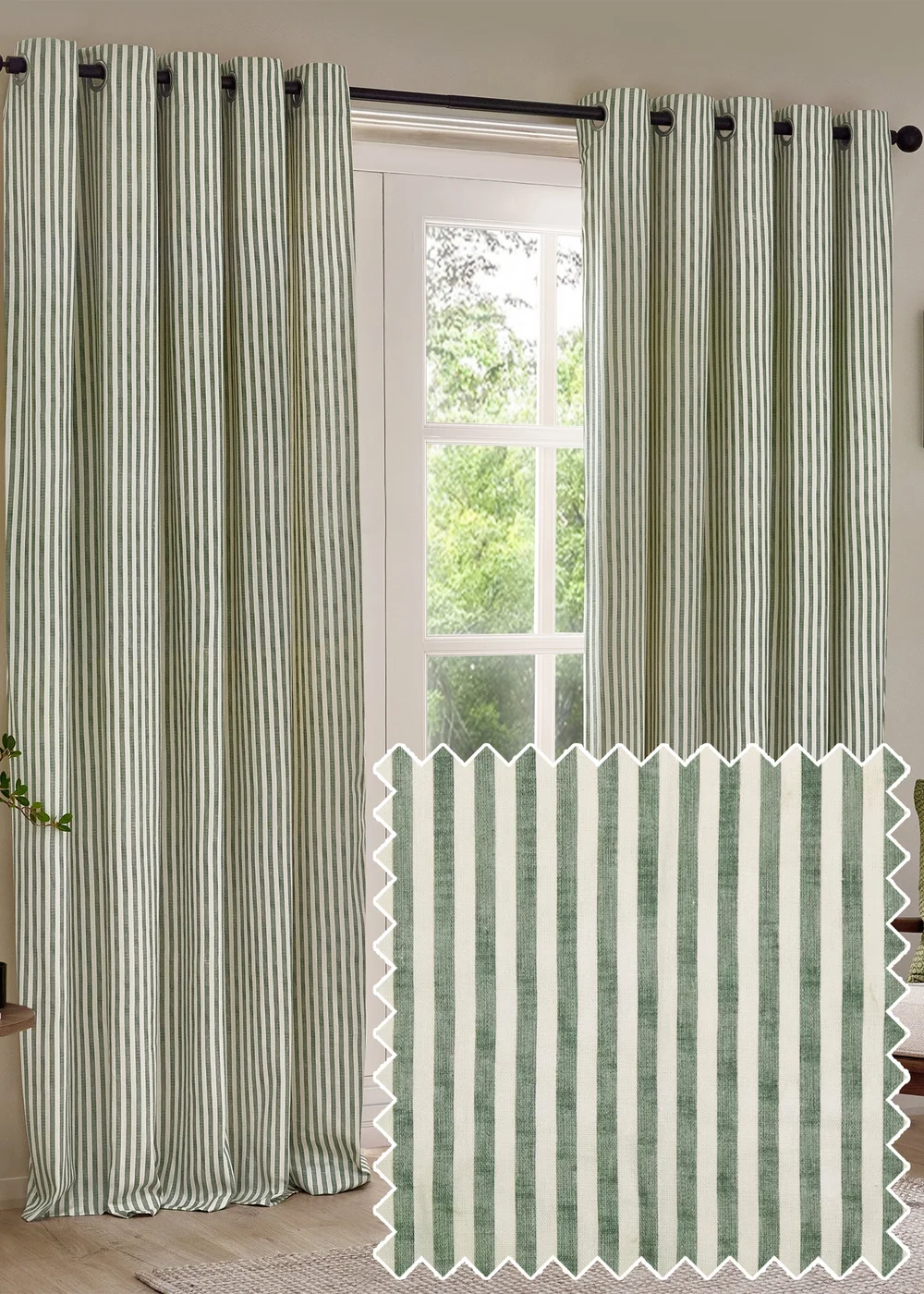 Yard Hebden Stripe Cotton Eylet Curtains Forest - 46W X 54D (117x137cm Image 1