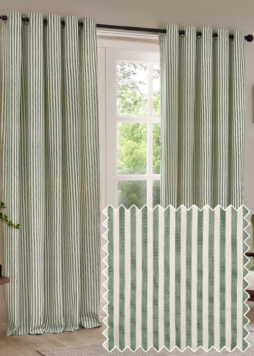 Yard Hebden Stripe Cotton Eylet Curtains Forest - 46W X 54D (117x137cm Image 1