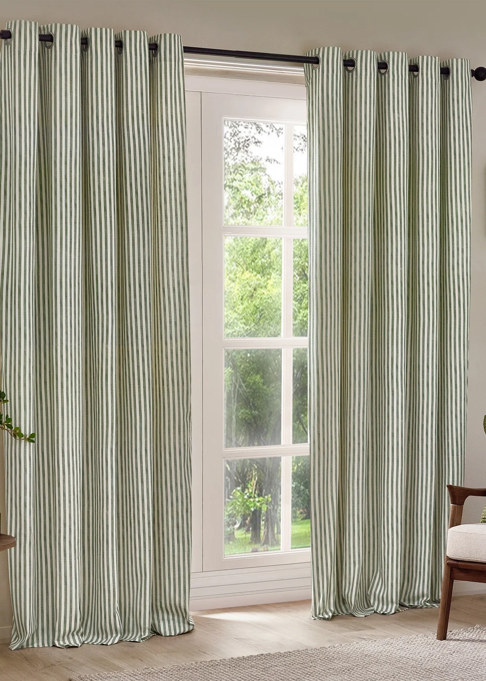 Yard Hebden Stripe Cotton Eylet Curtains Forest - 46W X 54D (117x137cm Image 2