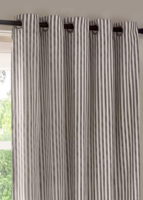 Yard Hebden Stripe Cotton Eylet Curtains Grey - 90W X 54D Image 4