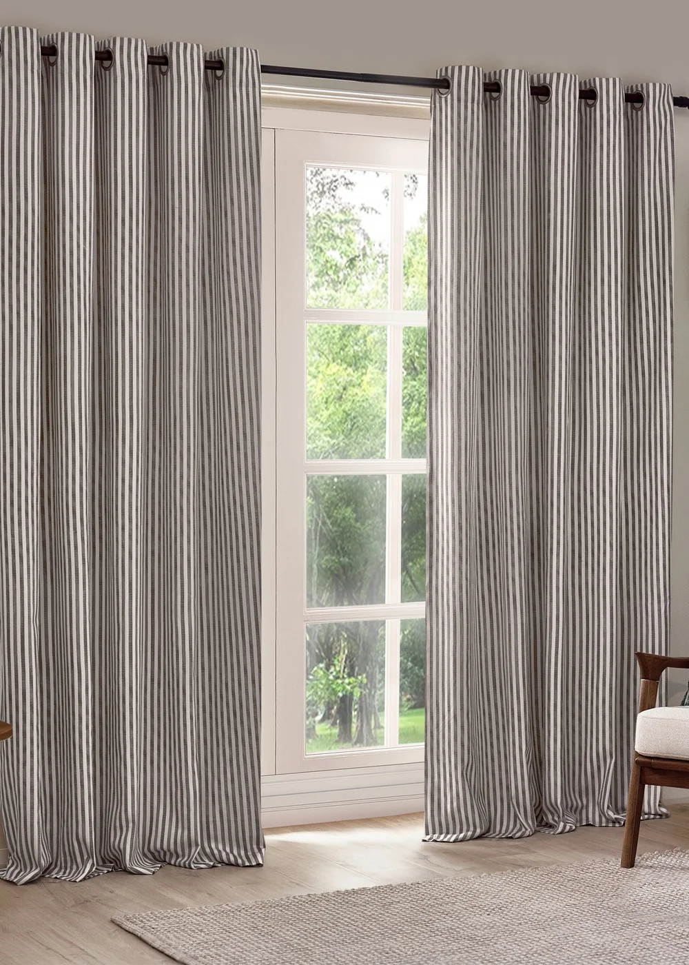 Yard Hebden Stripe Cotton Eylet Curtains Grey - 90W X 54D Image 2